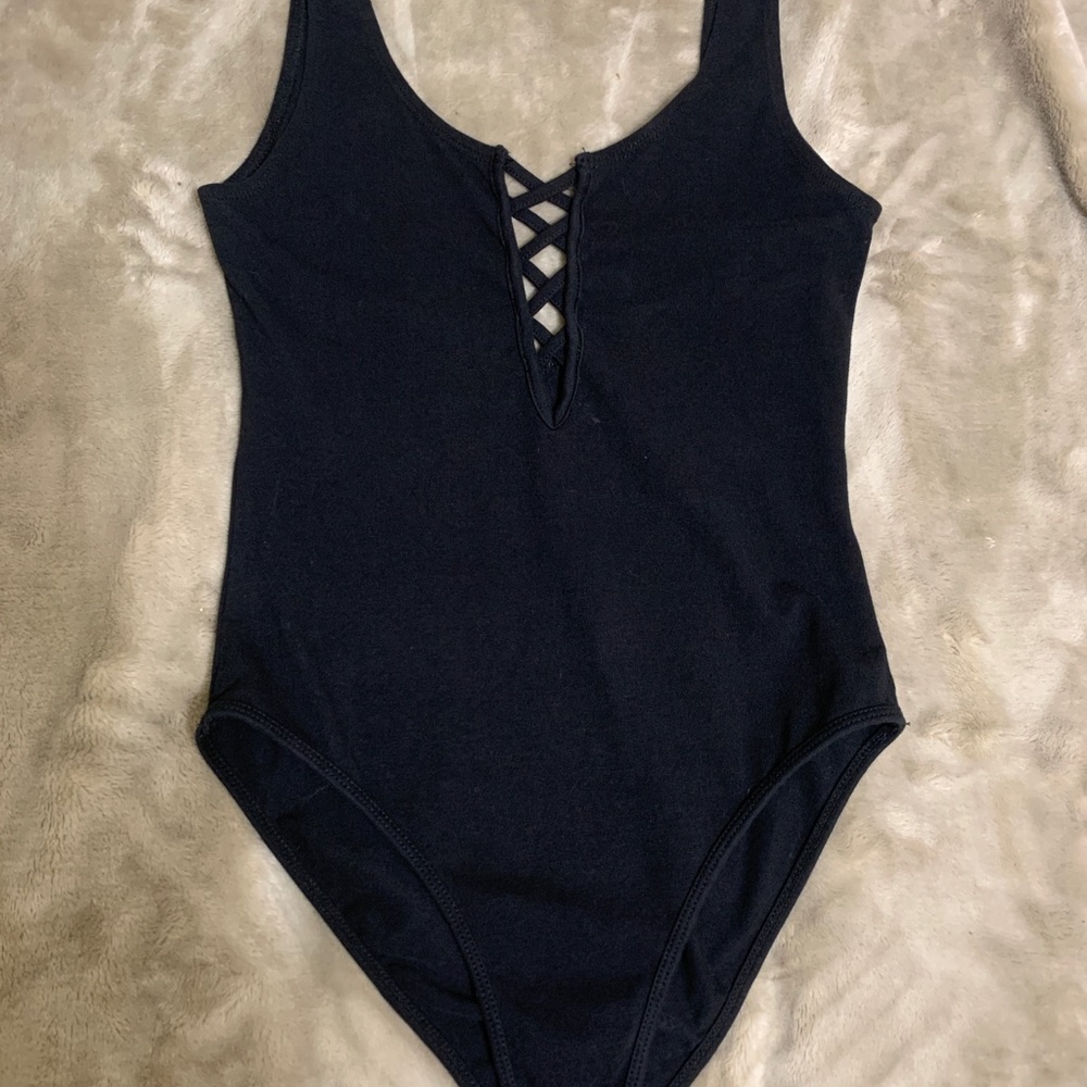 Black crossed v neck bodysuit